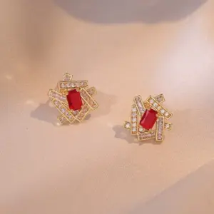 E0669 Red Zircon Earrings