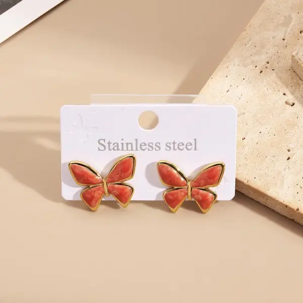 Wholesale Butterfly Shaped Stainless Steel 201 Vacuum Plated Drip Oil Earrings Fashionable Casual Modern Style For Women Daily Wear