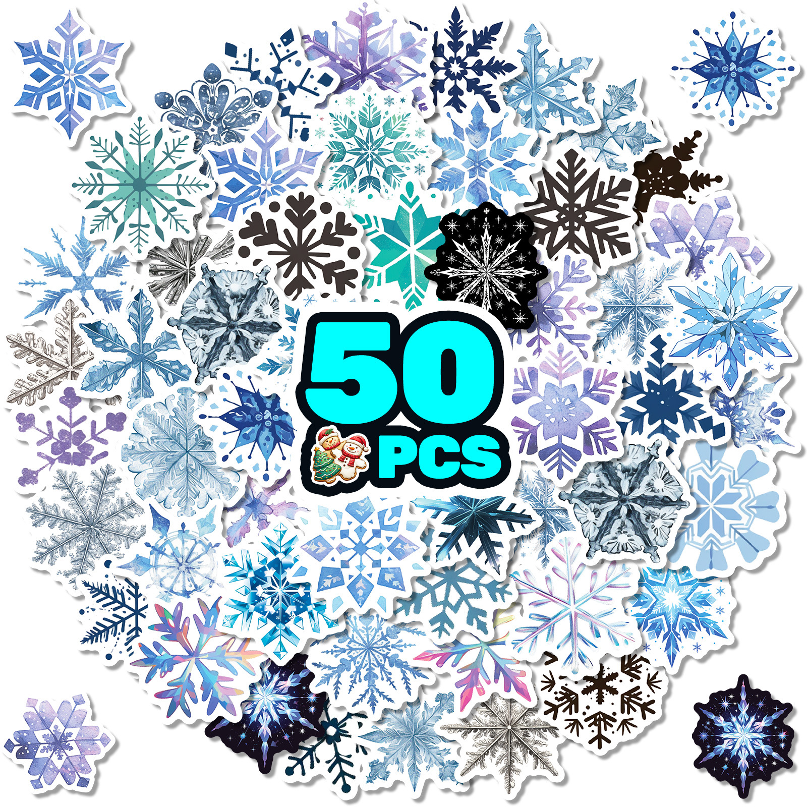 Wholesale Hot Selling 50 Snowflake Graiti Stickers Cross-Border Small Fresh Winter Christmas DIY Water C Lage Stickers