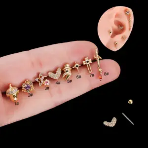 Wholesale 316L Stainless Steel Copper Ear Cartilage Rings & Studs Geometric Waterproof Non Tarnish Surgical Steel Women'S