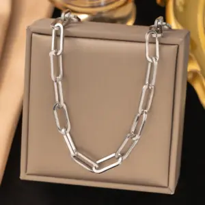 3 [AH63] Thick Type Cross Chain Necklace / Steel Color