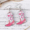 oly-ae07df55c53cc41216f6378f07d58d88 Wholesale Cross-Border Western Style Pink Love Tassel Spring and Summer Flower Leaf Cowboy Boots Pendant Wooden Double-Sided Earrings