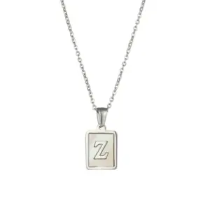 Fritillary Letter Square Pendant Necklace-Ea544901s Steel Color-Letter Z