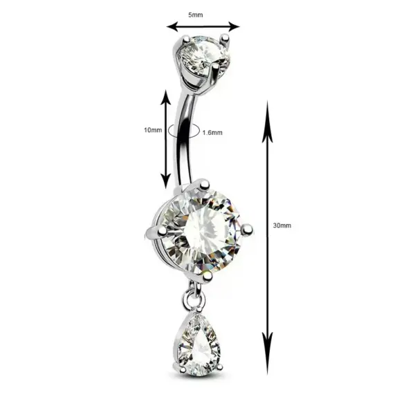 Wholesale 4-Claw Zircon Belly Button Ring Round Water Drop Shape Stainless Steel Piercing Jewelry For Women Heart Shape Wedding Birthday Party Festival