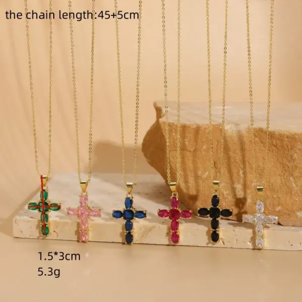 Wholesale Basic Cross Copper Irregular Plating Inlay Zircon 14k Gold Plated Necklace
