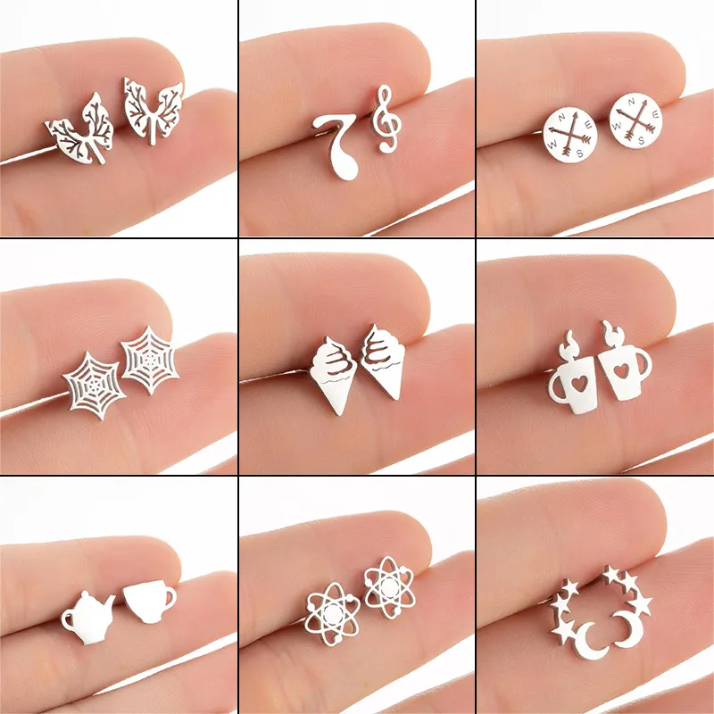 Wholesale PVD Coated 18K Gold Real Gold Plated Web Butterfly Notes 304 Stainless Steel Simple Style Waterproof Non Tarnish Ear Studs