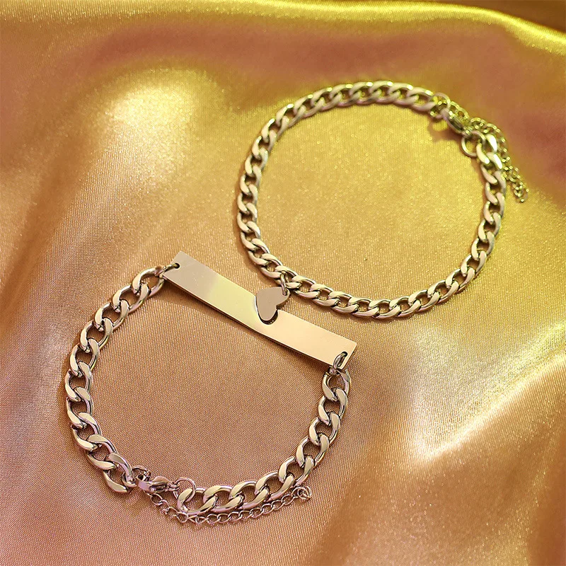 Wholesale Simple Style Heart Shape Stainless Steel lishing Plating Bracelets
