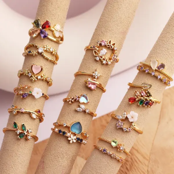 Wholesale Pastoral Flower Copper Plating Inlay Zircon Open Ring 1 Piece