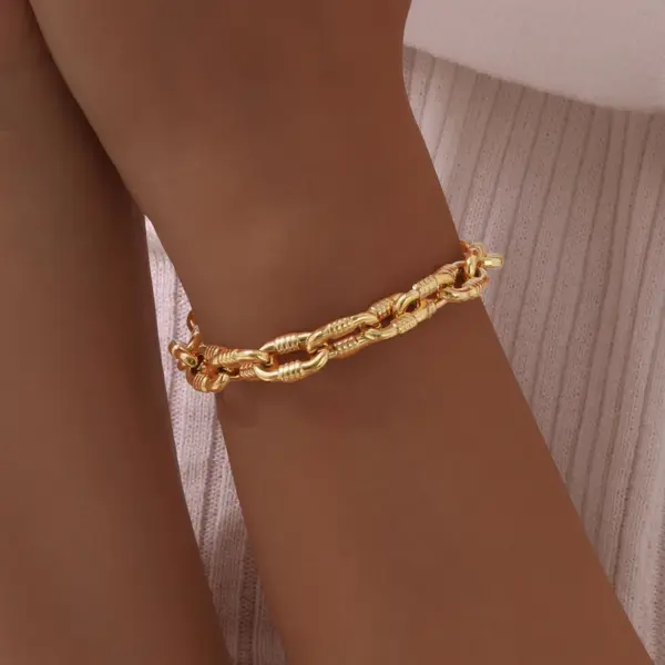 Wholesale PVD Coated Real Gold Plated 18K Gold Solid Color 304 Stainless Steel Simple Style IG Style Waterproof Non Tarnish 304 Stainless Steel Chain Bracelet