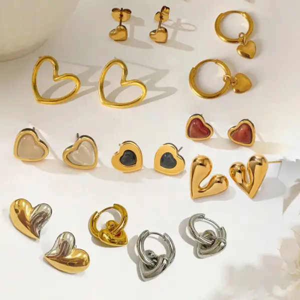Wholesale Elegant Pearl Titanium Steel Geometric Heart Shaped Earrings Women's Sweet Style Butterfly Knot Jewelry Accessory Combination