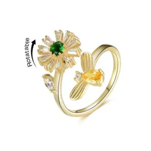 Green Zirconium Gold Little Daisy Ring / Adjustable Opening