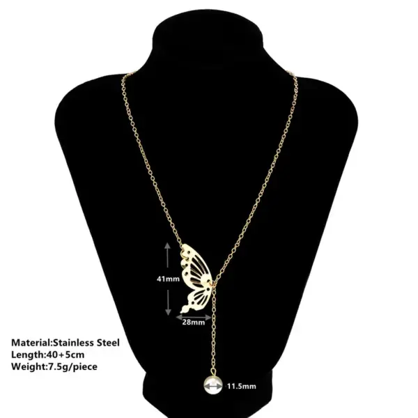Wholesale 304 Stainless Steel Butterfly PVD Coated 18K Real Gold Plated Cute Sweet Waterproof Non Tarnish Plating O-shaped Chain Gold Pendant Necklace