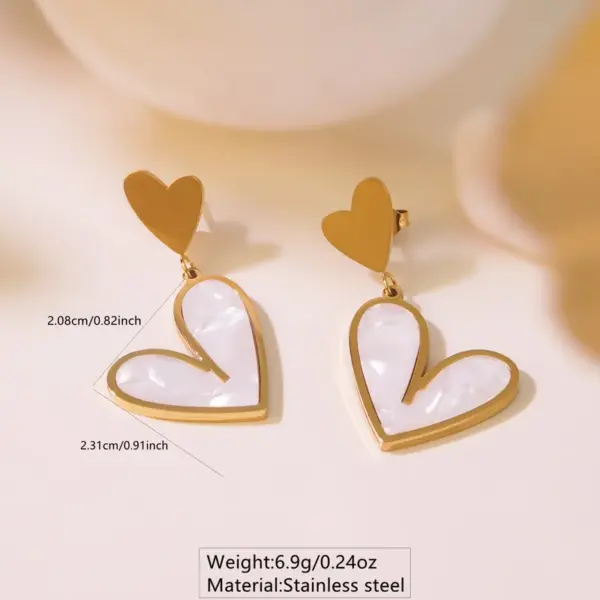 Wholesale 304 Stainless Steel Plastic Heart Shape Ion Plating (IP) Acrylic 18K Gold Plated Elegant Sweet Waterproof Non Tarnish Inlay White Gold Black Earrings Necklace Jewelry Set