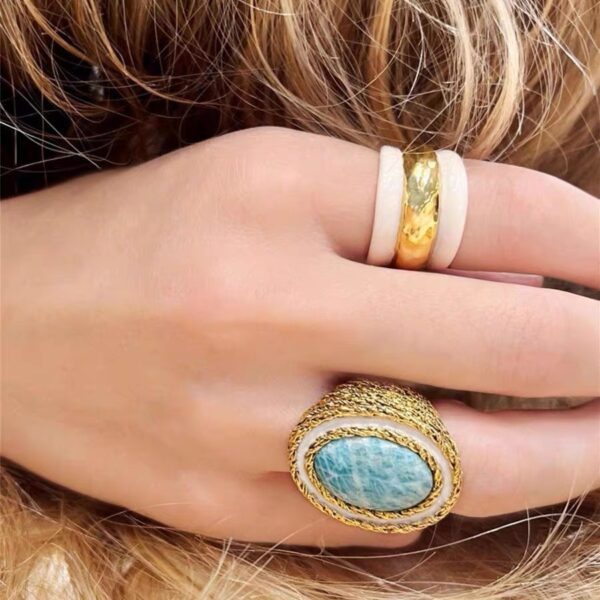 Wholesale French niche design Aurel * eBider * ann turquoise ring Vintage middle ancient gold ring
