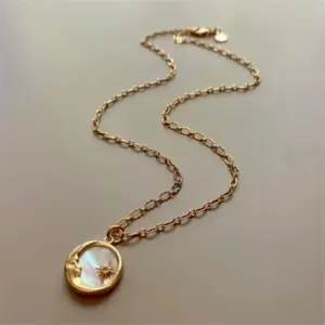 Wholesale Jewelry Ethnic Style Sun And Moon Totem Stainless Steel Natural Fritillary Inlay Pendant Necklace