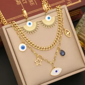 Wholesale PVD Coated 18K Gold Real Gold Plated Devil'S Eye Stainless Steel Casual Streetwear Waterproof Non Tarnish Bracelets Earrings Necklace