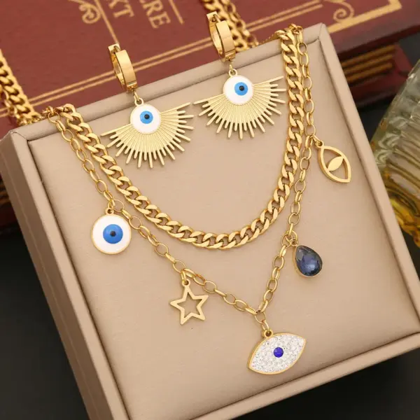 Wholesale PVD Coated 18K Gold Real Gold Plated Devil'S Eye Stainless Steel Casual Streetwear Waterproof Non Tarnish Bracelets Earrings Necklace