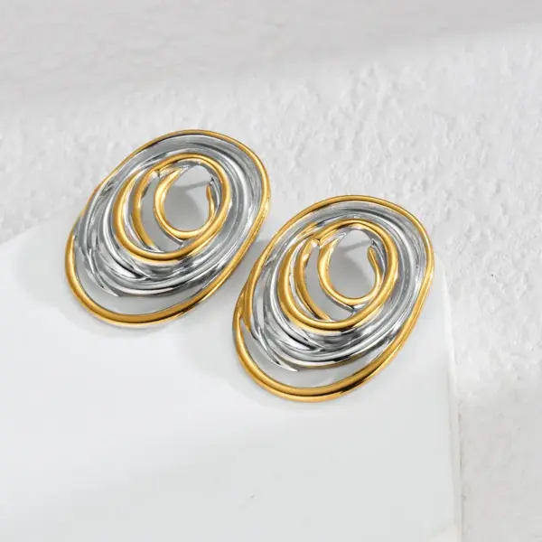 1 Pair IG Style Artistic Geometric Color Block Plating Titanium Steel 18K Gold Plated Ear Studs