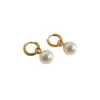 PVD Coated Real Gold Plated Pearl Titanium Steel Retro Waterproof Non Tarnish Drop Earrings