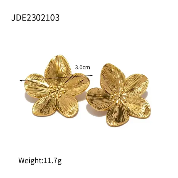 Wholesale 302 Stainless Steel Flower Electroplated Golden Plated IG Style Elegant Luxurious Waterproof Non Tarnish Surgical Steel Jewelry Set