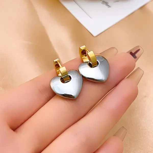 Wholesale 1 Pair Hip-Hop Vintage Style Heart Shape Polishing Plating 304 Stainless Steel Gold Plated Silver Plated Drop Earrings