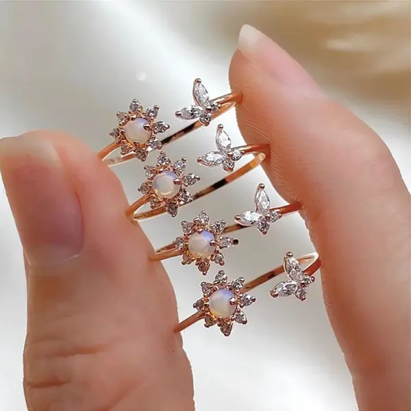 Wholesale Copper Plating Flower Artificial Gemstones Copper Rings