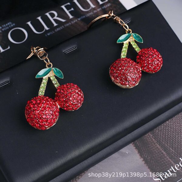 Wholesale Creative Cute Cherry Rhinestone Car Keychain Women's Bag Accessories Fruit Shape Pendant Small Gift Gift Accessories