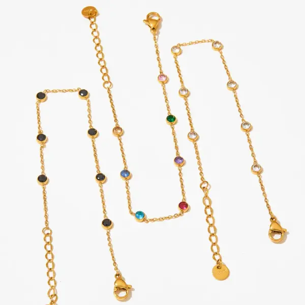 Wholesale PVD Coated Real Gold Plated 16K Gold White Gold Plated Gold Plating Round 304 Stainless Steel Simple Style Waterproof Non Tarnish Bracelets Anklet