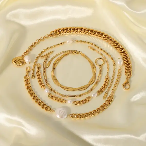 PVD Coated 18K Gold Real Gold Plated Geometric Stainless Steel Retro Waterproof Non Tarnish 304 Stainless Steel Bracelets