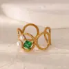 Wholesale PVD Coated Real Gold Plated 18K Gold Geometric 304 Stainless Steel Vintage Style French Style Waterproof Non Tarnish Open Rings