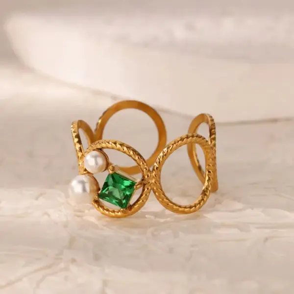 Wholesale PVD Coated Real Gold Plated 18K Gold Geometric 304 Stainless Steel Vintage Style French Style Waterproof Non Tarnish Open Rings