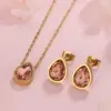 304 Stainless Steel Glass Water oplets Ion Plating (IP) Artificial Rhinestones 18K Gold Plated Sweet Simple Style Waterproof Non Tarnish Inlay Regular Chain Multicolor-Golden Yellow Jewelry Set