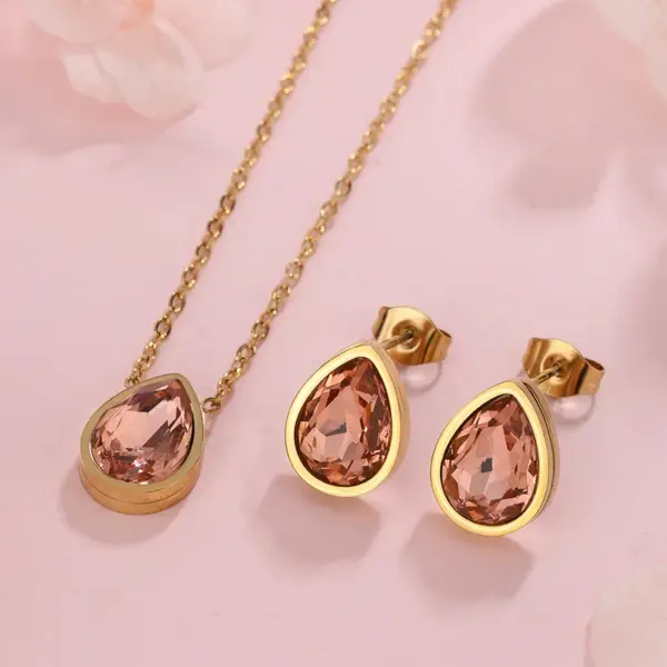 304 Stainless Steel Glass Water oplets Ion Plating (IP) Artificial Rhinestones 18K Gold Plated Sweet Simple Style Waterproof Non Tarnish Inlay Regular Chain Multicolor-Golden Yellow Jewelry Set
