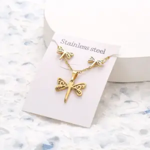 1 Set Dragonfly Ear Stud Necklace Set [B18-0404】