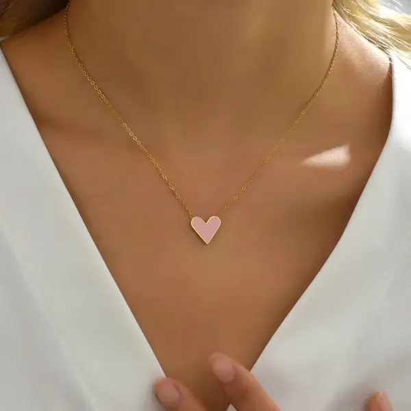 Wholesale Jewelry Fashion Heart Shape 304 Stainless Steel 14K Gold Plated Enamel Stainless Steel Necklaces