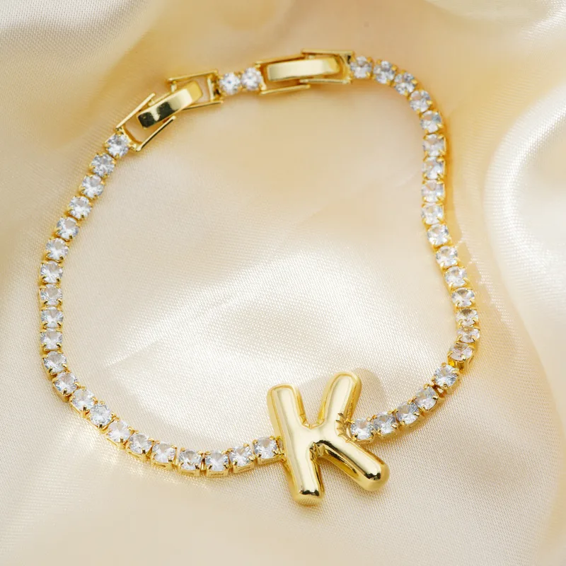Wholesale 304 Stainless Steel Copper K Gold Plated Simple Style Classic Style Plating Inlay Letter Zircon Bracelets