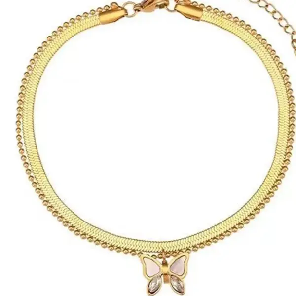Wholesale Sweet Butterfly Titanium Steel Inlay Shell Anklet Necklace