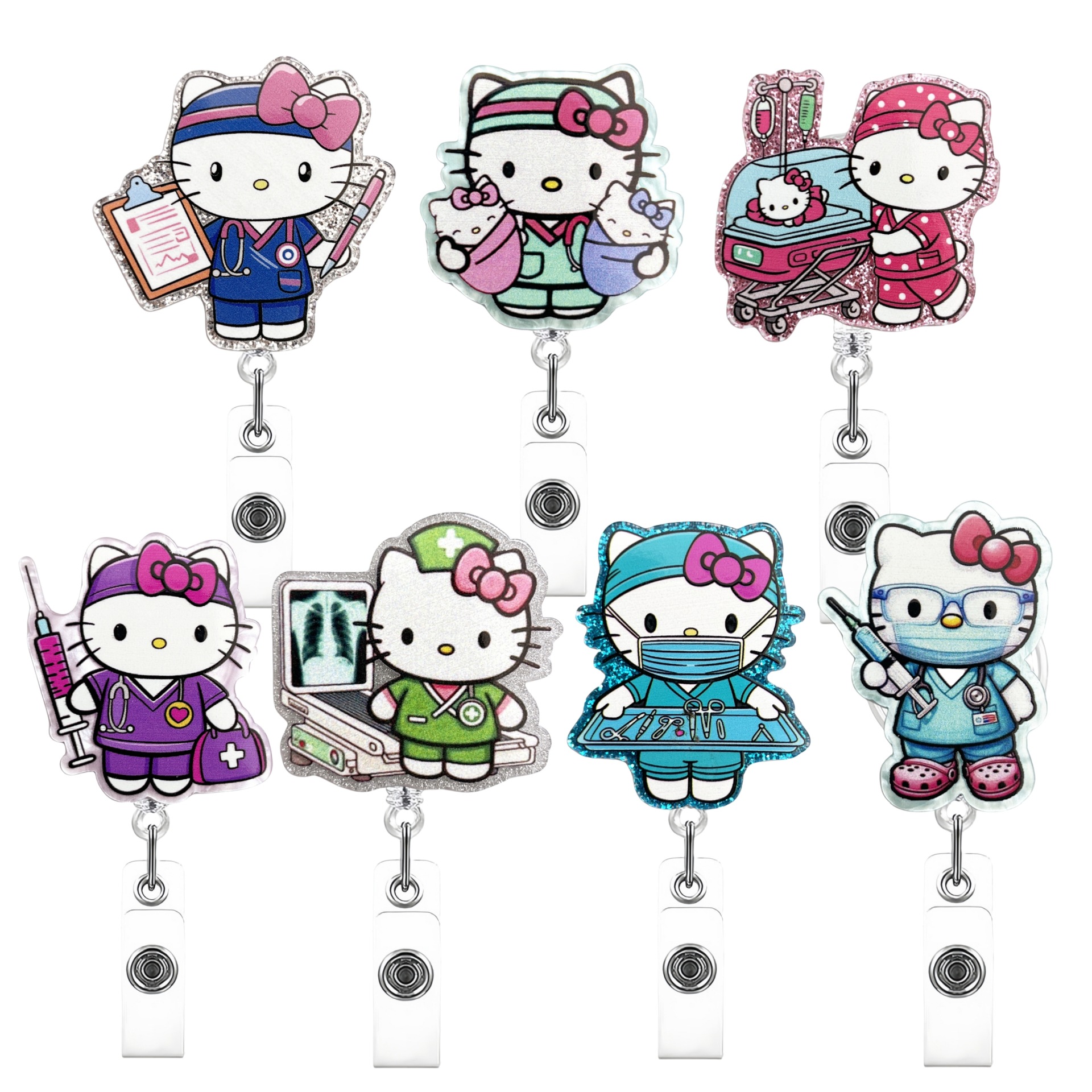 Wholesale Cross-border hot-selling glitter cute cat nurse cartoon badge scroll badge clip DIY new creative easy pull buckle