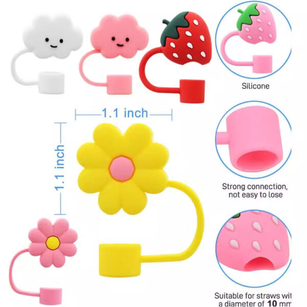 Wholesale Cross-border straw cap 6-piece set 10mm ice cream cup dustproof straw cover Stanley Cup leak-proof silicone straw plug