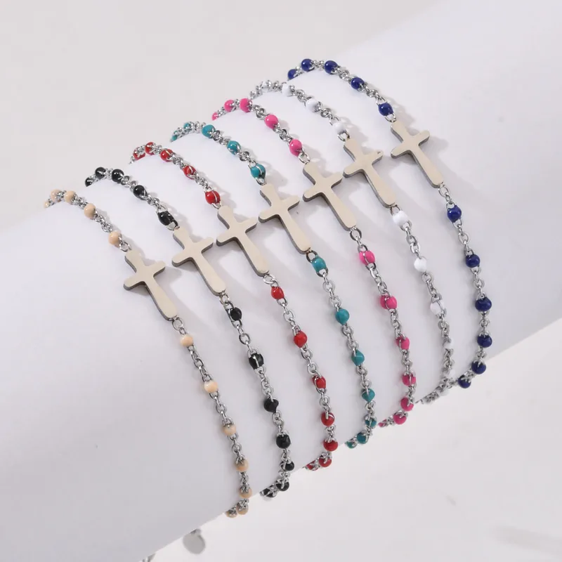 Wholesale Simple Style Cross Stainless Steel Enamel Plating Bracelets