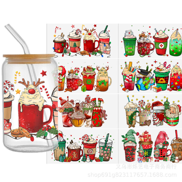 Wholesale Christmas Series Ice Cream Cartoon Uv Dtf Transfer Cup Sticker Crystal Label Peel and Stick 24Cmx11Cm