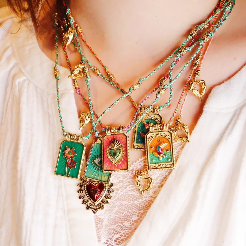 Wholesale Copper Gold Plated Enamel Eye Flower Pendant Necklace