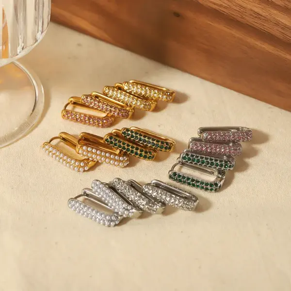 PVD Coated Real Gold Plated 18K Gold Square Rectangle 304 Stainless Steel Vintage Style Waterproof Non Tarnish Ear Studs