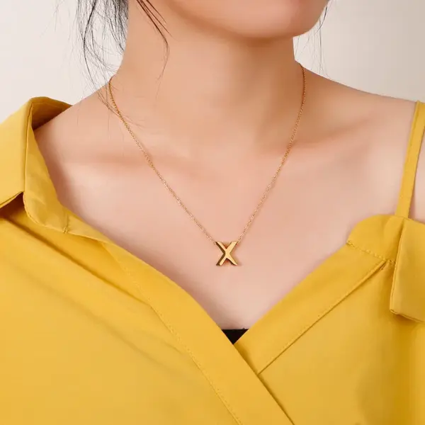 PVD Coated 18K Gold Plated Letter Titanium Steel Fashion Waterproof Non Tarnish Necklace