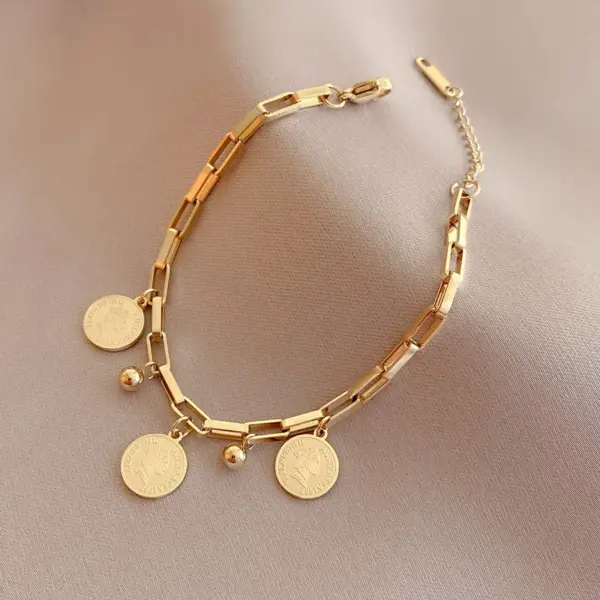 PVD Coated 18K Gold Real Gold Plated rtrait 304 Stainless Steel Retro Waterproof Non Tarnish 304 Stainless Steel Bracelets