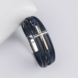 Silver buckle and blue leather