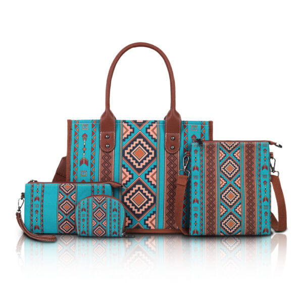 Wholesale Ready-Made Cross-Border Ethnic Style Canvas Bag, Mother-In-Law Bag, Tote Bag, Four-Piece Set, Bohemian Style Portable Large-Capacity Bag