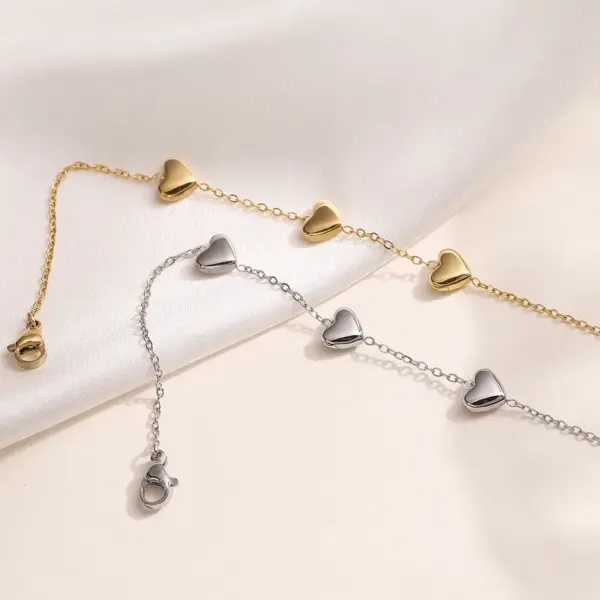 Wholesale Retro Simple Style Heart Shape 304 Stainless Steel Cable Chain Bracelets In Bulk