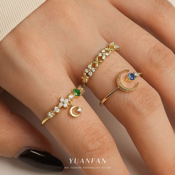 oly-aec4f474eb2fe9193b257124968fb1fd Wholesale s925 Sterling Silver Colored Diamond Star Moon Ring