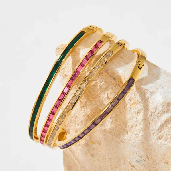 PVD Coated Real Gold Plated 16K Gold White Gold Plated Gold Plating Geometric 304 Stainless Steel Waterproof Non Tarnish 304 Stainless Steel Bangle